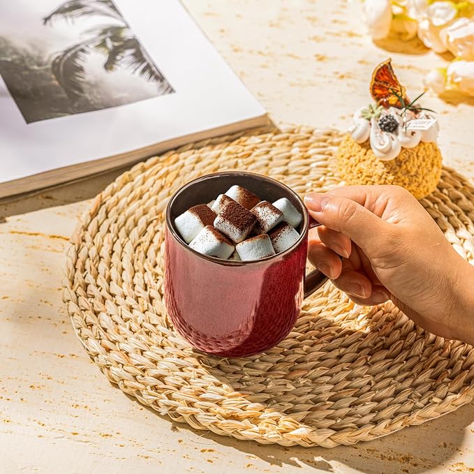LERATIO Ceramic Coffee Mugs Set of 6,12oz Handmade Coffee Mugs Set | Large Handle for Cappuccino/Latte/Tea/Hot Cocoa,Oven &Dishwasher & Microwave Safe-Red