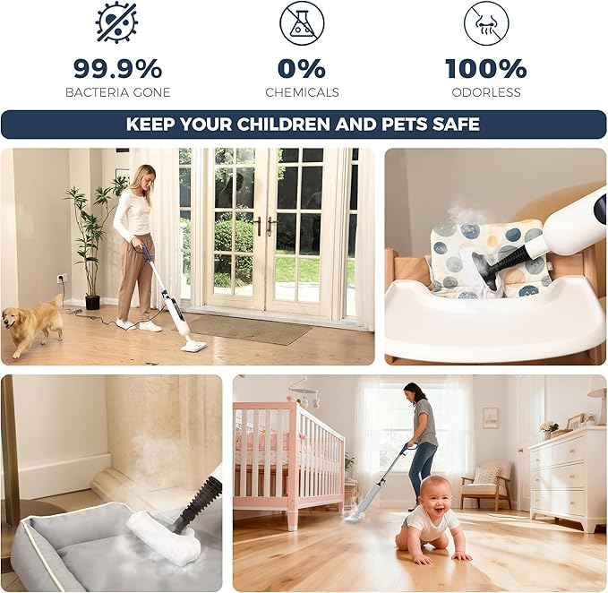 GOATCLEAN® 11-in-1 Steam Mop, 212°F Powerful Handheld Steam Cleaner for Home, Multi-Purpose Floor Steamer for Hardwood Floors, Tile, Carpet & Wall, Chemical-Free Cleaning with 22.9FT Cord