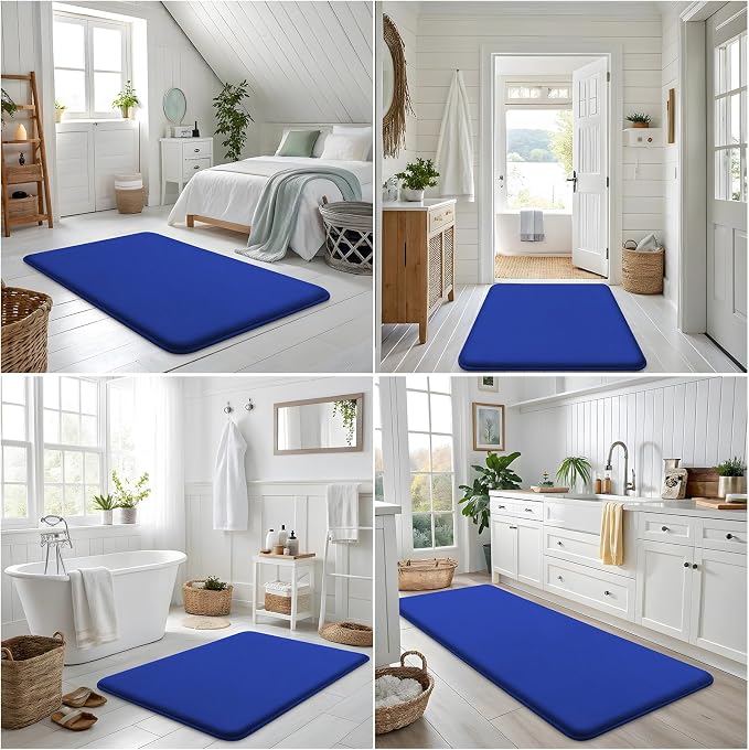 Smiry Memory Foam Bath Mat 36x24, Extra Soft and Absorbent Bathroom Mats, Non Slip Washable Carpet for Floor, Shower and Tub, Royal Blue