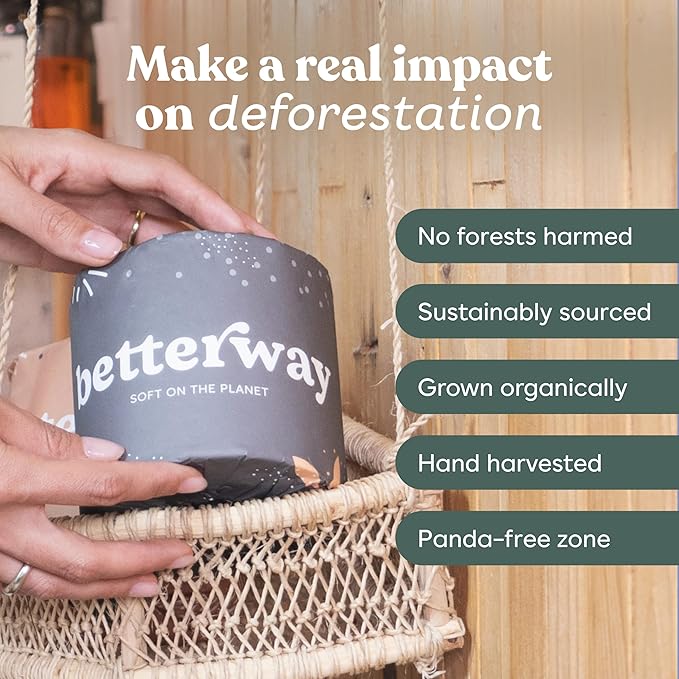 Betterway Bamboo Toilet Paper 3 Ply - Sustainable Toilet Tissue - 36 Long-Lasting Organic Rolls & 360 Sheets Per Roll - Septic Safe - Plastic & PFAS Free - FSC Certified