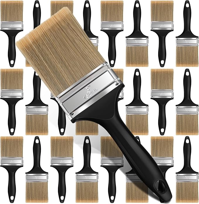Layhit 24 Pcs Paint Brushes House Chip Paintbrush with Treated Plastic Handles Wide Flat Wall Trim Painting Tool for Paint Stains Wood Cabinet Deck Fence Door Furniture Home DIY (3”)