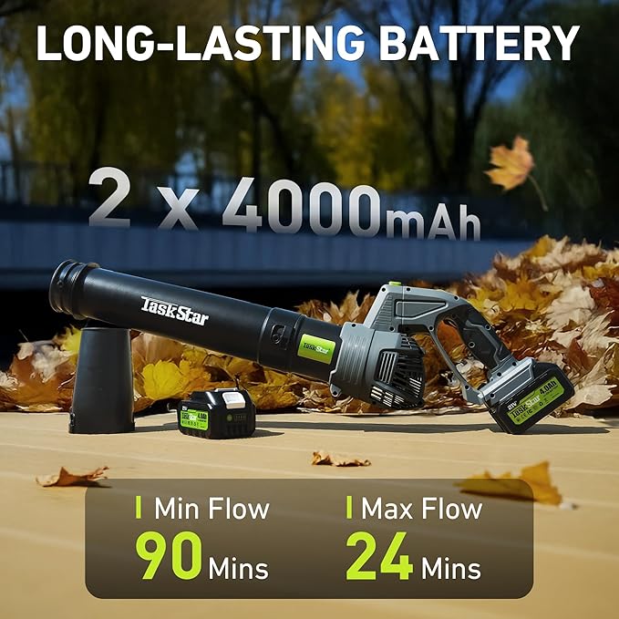 Taskstar Leaf Blower for Lawn: 550CFM Battery Electric Cordless Small Blower with Swivel Head Total 8.0 Ah Battery & Charger - Mini-Leaf for Decker Car Patio Yard