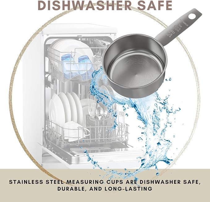 1/2 Cup Stainless Steel Measuring Cup | Sturdy Metal 125 ml | 125 cc | 4 oz | Single Cup for Wet and Dry Ingredients | Great for use as 1/2 Cup Dog Food Scoop - 1 PK