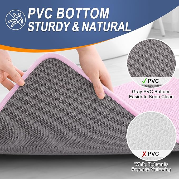 OLANLY Thick Memory Foam Small Bathroom Rug 24x16, Absorbent Bath Mat, Pink | Soft Quick Dry Bath Mat Rugs, Non-Slip, Machine Washable Mat for Bathroom Floor, Tub and Shower, Home Decor Accessories