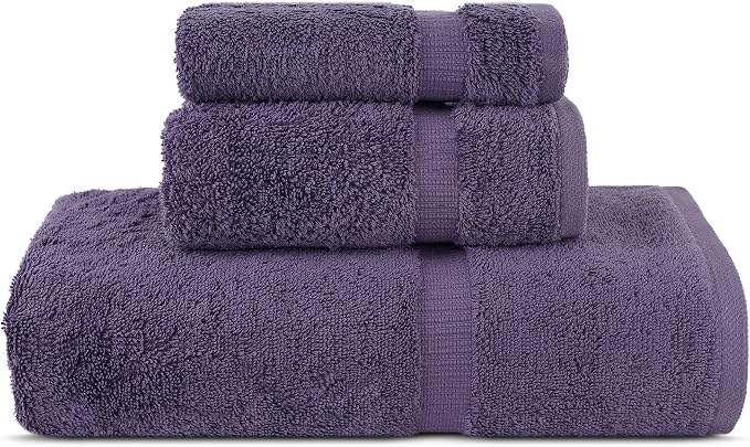 Chakir Turkish Linens Personalized 3 Piece Towel Set, 100% Cotton Luxury Turkish Towels for Bathroom, Soft Absorbent Towel Set with Bath Towel Hand Towel and Washcloth, Plum