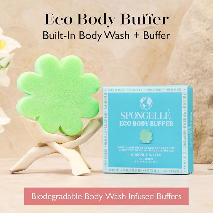 Spongelle Coconut Water Eco Collection Body Buffer Body Scrubber | Bath & Shower Loofah for Men & Women | Biodegradable, Cruelty-Free, Vegan, Dermatologist-Tested, Made in USA | 15+ uses