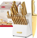 McCook® Kitchen Knife Sets, Golden Titanium Stainless Steel Knives Block Set with Built-in Sharpener, 20 Piece Knives, Restaurant Grade Sharp, Elegant Gold & Stylish Wooden Block for Modern Culinary | German Forged Stainless Steel,20 PC,Razor Sharp,Ant...