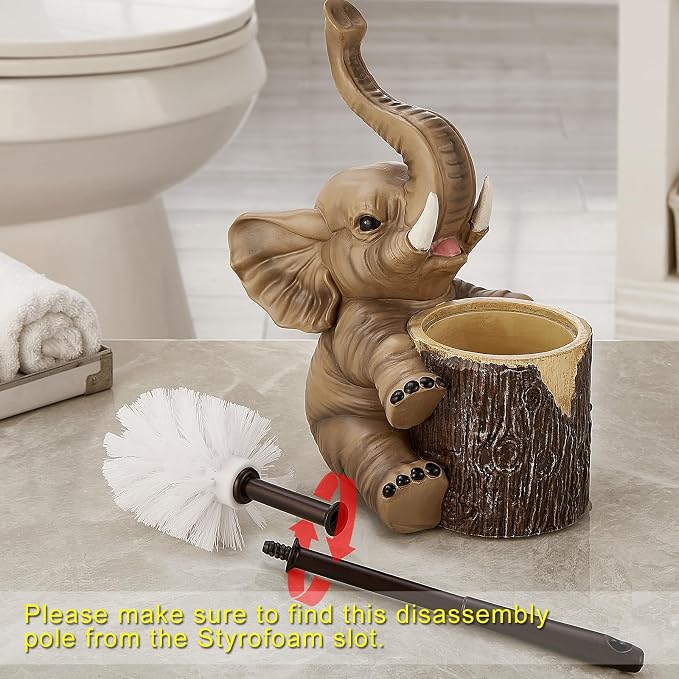 Elephant Toilet Brush and Holder Set - Space Saving, Deep Cleaning, Drip-Proof, Easy Assembly, Nylon Bristles - Ideal for American Bathrooms