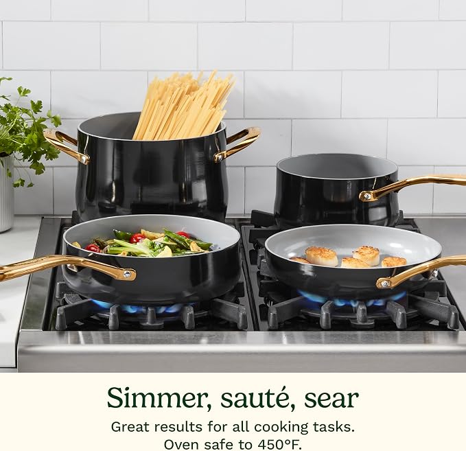 Cuisinart Culinary Ceramic Cookware Set, Dishwasher Safe Nonstick Pots and Pans, 10 Piece Kitchen Cookware Set for Home Cooking, Easy & Clean Design, Black, 34CG-10BK