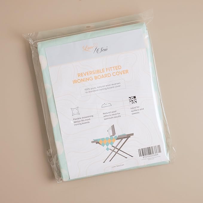 Wool Reversible Fitted Ironing Board Cover - 2 in 1 - One Side Wool One Side Cotton (Fits 54" x 18" Standard Ironing Boards) (Aqua Blue)