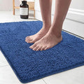 LOCHAS Luxury Bathroom Rug Shaggy Bath Mat 24 x 36 Inch, Blue | Washable Non Slip Bath Rugs for Bathroom Shower, Soft Plush Chenille Absorbent Carpets