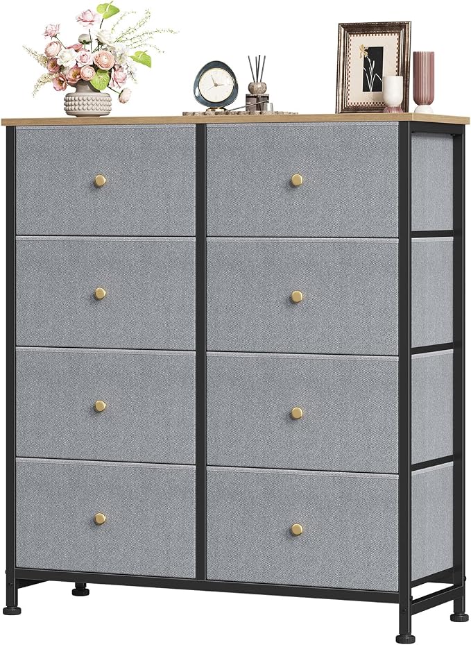 Sweetcrispy 8 Drawer Dresser for Bedroom, Organizer Storage Drawers, Blue | Fabric Storage Tower, Chest of Drawers with Steel Frame, Wood Top for Living Room, Closet