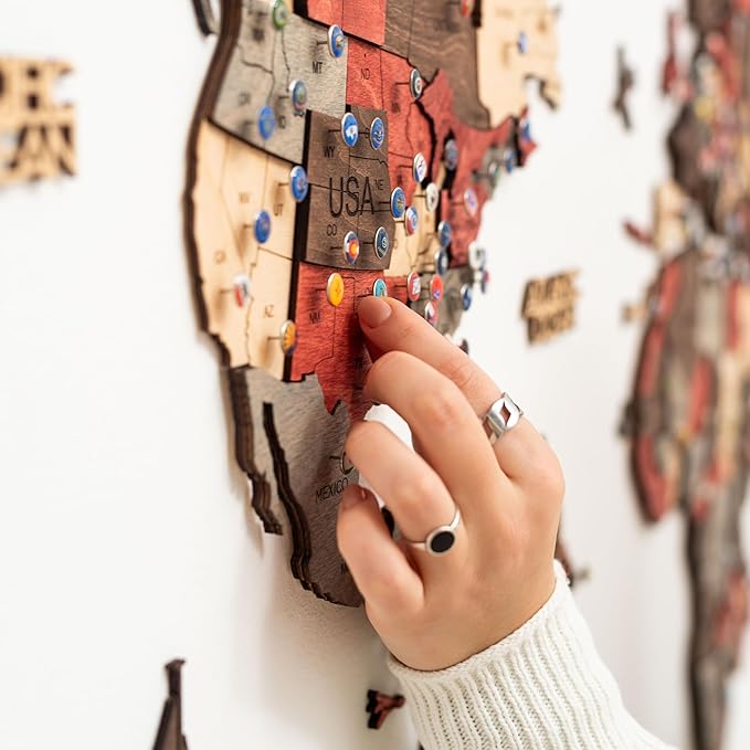 Enjoy The Wood 3D Wooden World Map Wall Art - Large Travel Map with Pins for Art Decor - Decorative Map of the World for Home, Office - Travel Wall Art Housewarming Gift Idea (Fusion, M, Unframed)