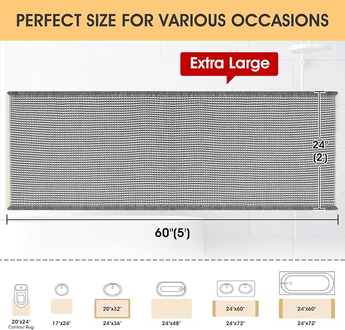 IM HOME Waffle Bath Mat Darkgrey & Cream 5'x2', Boho Woven Modern Bath Mat Rugs, Absorbent Non Slip Bathroom Rugs, Soft Washable Bath Rugs with Tassels for Bathroom, Bedroom, Kitchen, Shower, Tub