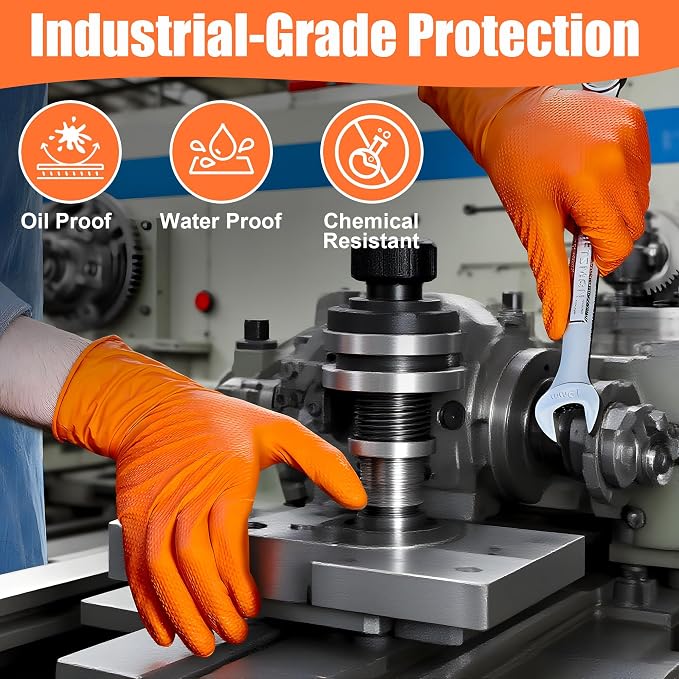 TREEGO Orange 10 Mil Diamond Grip Nitrile Gloves Case, XL, 1000 Count | Latex Free, Heavy Duty Grip for Fleet Maintenance, Heavy Equipment, Utility Service & Outdoor Operations