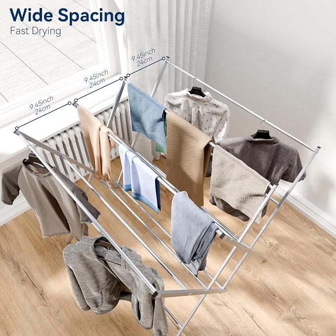 Whitmor Drying Rack Clothing, Foldable Clothes Drying Rack for Laundry, 12 Metal Bars for Hanging Clothes, Indoor & Outdoor Use, 36.2" D x 30.3" W x 40.5" H, Silver