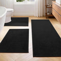 YIHOUSE Black Bathroom Rugs Sets 3 Piece, Quick Dry Thin Bath Mat with Toilet Rug, Non Slip Absorbent Machine Washable, Bath Runner Rugs for Bathtub Sink Home Decor