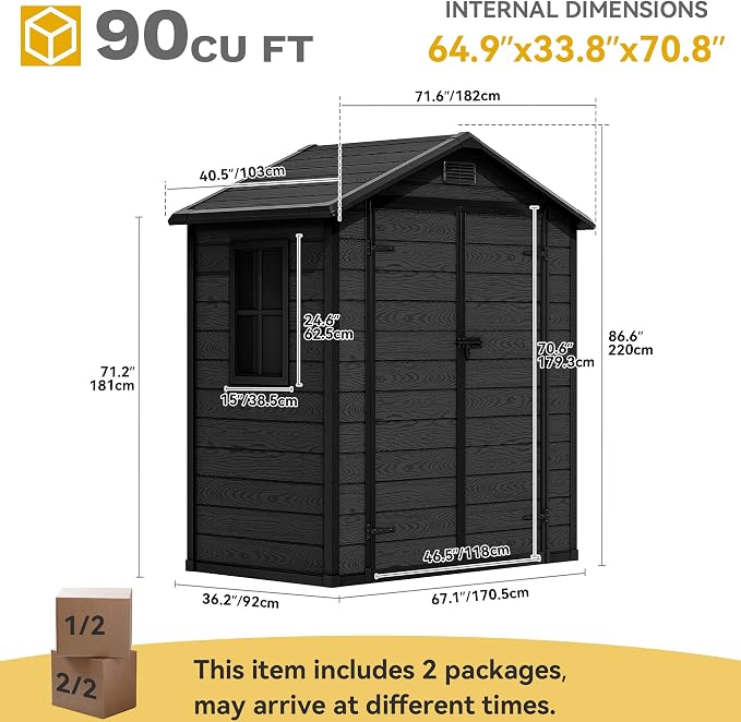 DWVO 6x4 FT Outdoor Resin Storage Shed with Reinforced Floor, All-Weather Bike Storage Shed with Lockable Door, Window and Vent, Waterproof Plastic Tool Shed for Garden, Backyard, Patio, Lawn