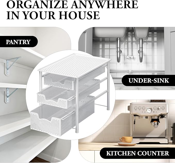 Simple Houseware 3 Tier White Alloy Steel Sliding Basket Organizer Drawer Cabinet