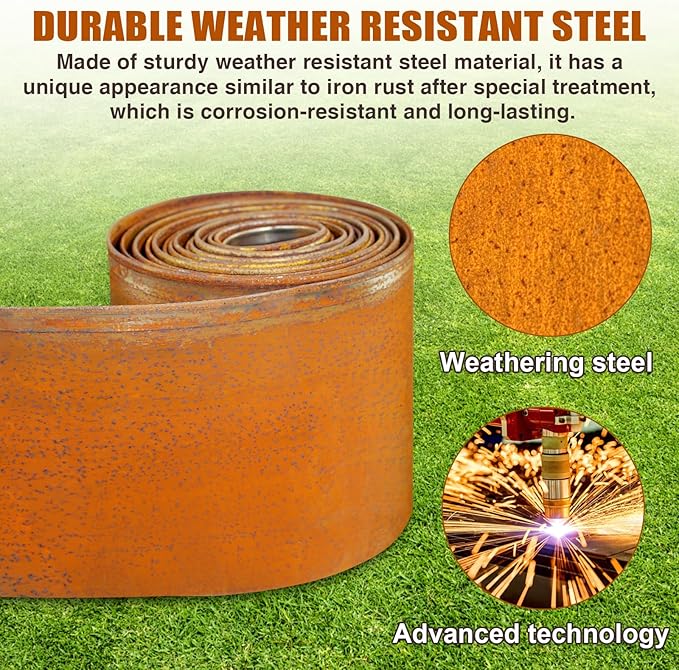 16.4ft Cor-Ten Steel Landscape Edging, 5.5" H Garden Edging Border | Metal Edging for Landscaping, Flexible Lawn Edging, Metal Edging for Pathway, Yard