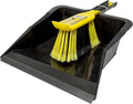 CHARLES BENTLEY Bulldozer Heavy Duty Dustpan and Brush Set with Stiff, Soft PVC Bristles, Serrated Edges, Front Scraper, Rubber Lip, Suitable for Garden and Indoor Use, Black and Yellow (44x28.5cm)