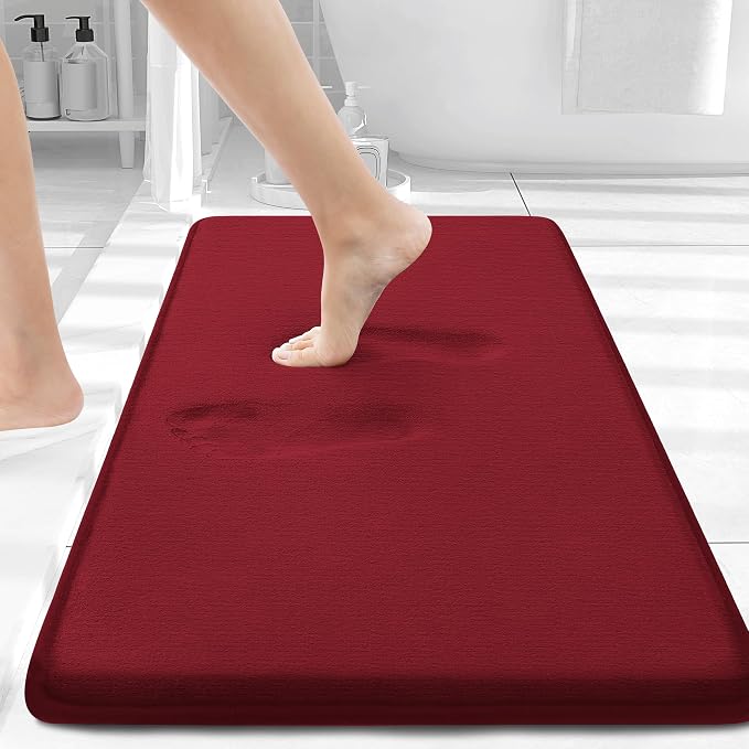 Smiry Memory Foam Bath Mat 30x20, Extra Soft and Absorbent Bathroom Mats, Non Slip Washable Carpet for Floor, Shower and Tub, Red