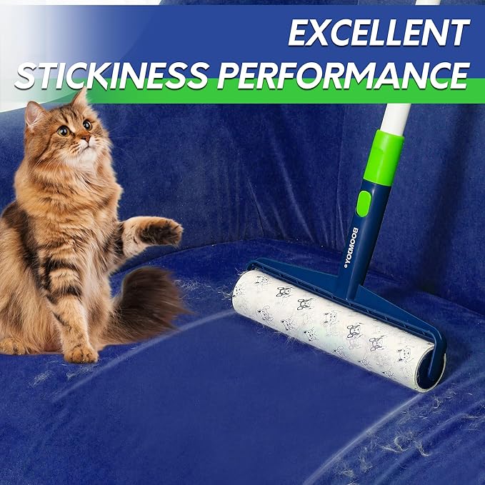 BOOMJOY Pet Hair Rmover Set - Long Handle Hair Remover Brush, Extra-Wide Lint Rollers for Floor