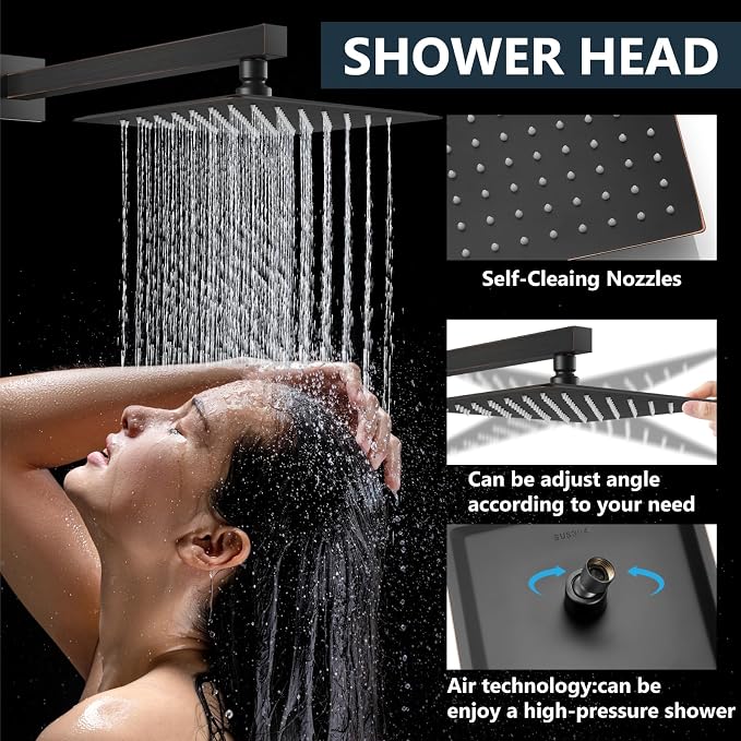 Aolemi Shower Faucet Set Rain Shower System with Handheld Spray Bathroom Shower Combo Rough-in Valve and Shower Trim Kit Included Oil Rubbed Bronze 8 Inch Wall Mount Shower Head