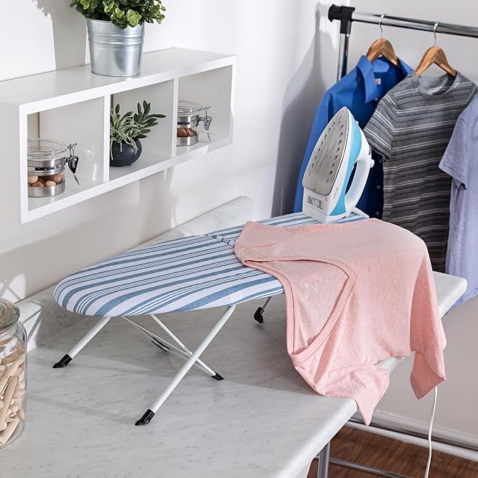 Honey-Can-Do Foldable Tabletop Ironing Board with Iron Rest, Blue Stripe