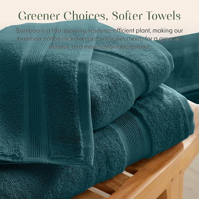 Luxury Bamboo Rayon Oversized Bath Towel Set | 2-Pack | Ultra Soft | Teal | 35% Bamboo Rayon - 65% Zero Twist Cotton | Absorbent Quick-Dry Towels for Bathroom | Ultra Soft | OEKO-TEX Standard 100