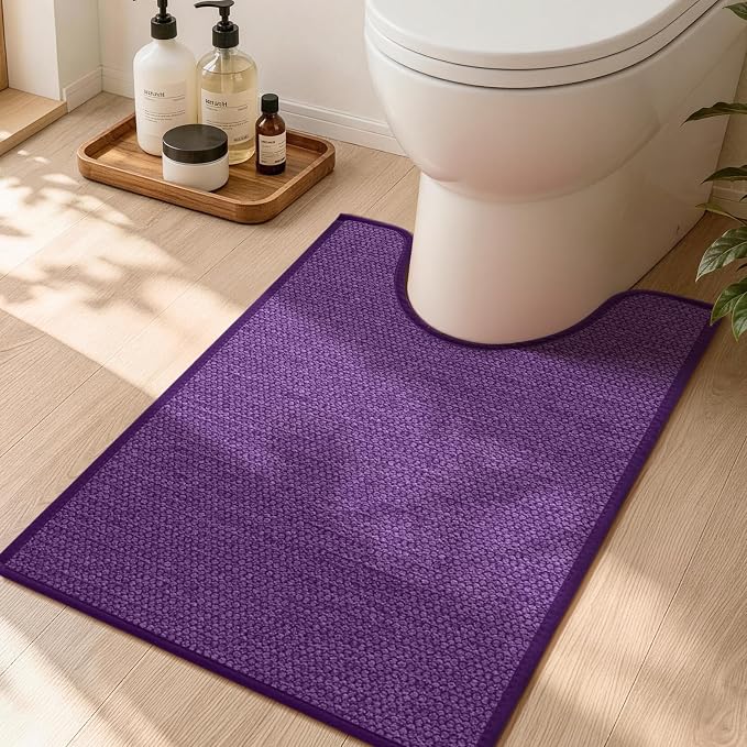 YIHOUSE Purple Toilet Rugs U Shaped 17.5"x24", Quick Dry Non Slip Contour Bath Mat, Absorbent Machine Washable Ultra Thin Bathroom Mats for Toilet Base