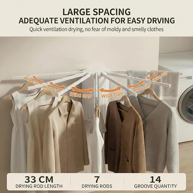Wall-Mounted Drying Rack Clothing Foldable, Space-Saving Laundry Drying Rack with 7 Rods Perfect for Versatile Indoor and Outdoor Use in Apartment, Bathroom, RV, Balcony and Bedroom