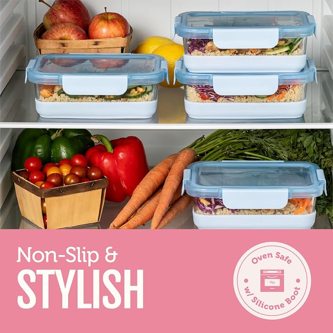 Ello Duraglass Refresh 3.4 Cup Meal Prep Containers, 10 Pc, Dusk Delight | Glass meal prep container set with silicone boots, airtight leakproof BPA-free lids, microwave, freezer & dishwasher safe