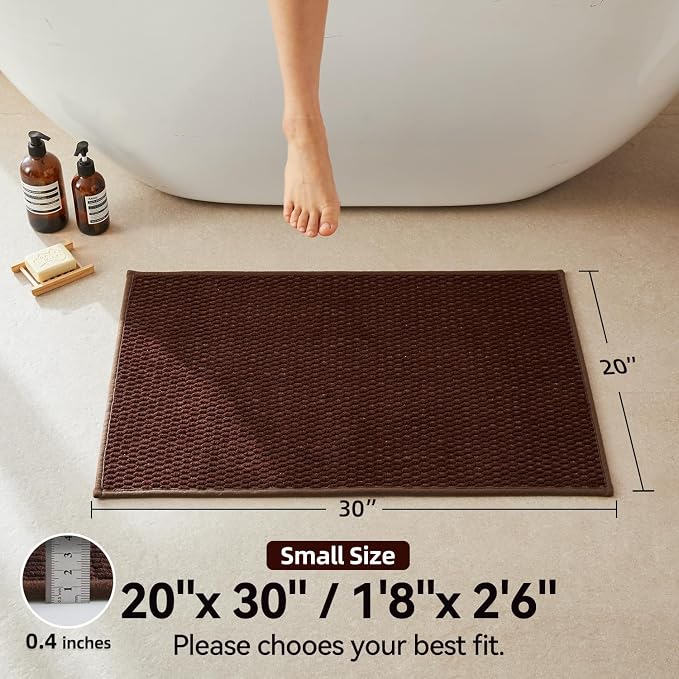 Triohero Bathroom Rugs Non Slip Washable, Super Absorbent Thin Bath Mat Small Quick Dry Low Pile Bathroom Rug, Brown 20"x30"