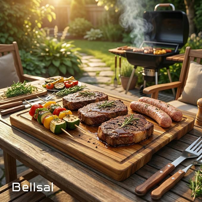 3 Pack Teak Wood Cutting Board Set for Kitchen Charcuterie Board Serving Heavy Duty Non Toxic Slip Over Sink Solid Thick Haus Wooden Chopping Board Large Big Small Meat Kitchen Essential Gift