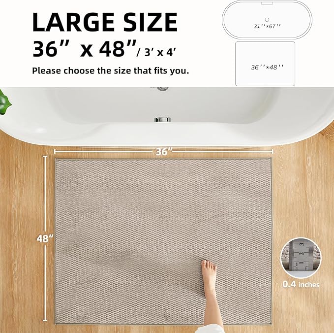 TYUU Large Bathroom Rugs Non Slip Washable Bath Rugs Super Absorbent Bathroom Rug Thin Quick Dry Low Pile Bath Mats, Beige 36"x48"
