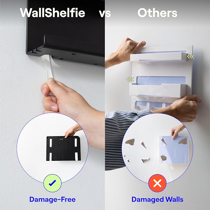 WallShelfie Bedside Wall Organizer & Dorm Decor - Dorm Room Essential, Floating Bedside Shelf Wall Mount Organizer, Remote Control Holder, Cool Teen Girls Trendy Stuff, Room Organization (White)