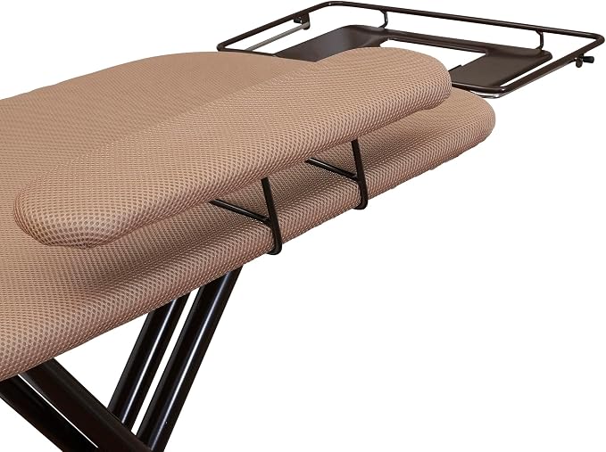 Household Essentials Mega Ironing Board, 4-Leg, Steel Top Pressing Station, Heat-Resistant Fiber Pad and Polyester Cover, Includes Sleeve Board and Iron Rest with Hanger Bar, Bronze Frame