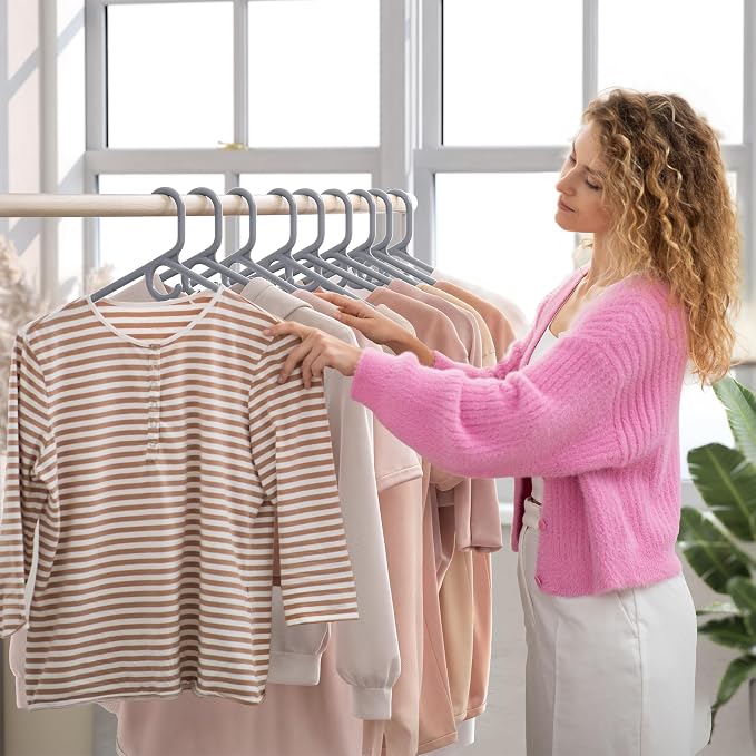 NEATERIZE Thick Heavy Duty Hangers - Grey Plastic Clothes Hangers 24 Pack - Great for Coat Hanger, Jackets Jeans & Suit Hanger for Closet - New Apartment Essentials Percheros Ganchos para Colgar Ropa