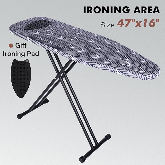 veiox Ironing Board Full Size,Extra-Wide Ironing Area 47''x16'' Durable | Sturdy durable structure·Ergonomic height adjustment·Space-saving fold·Premium long-lasting materials·Large 47x16 surface