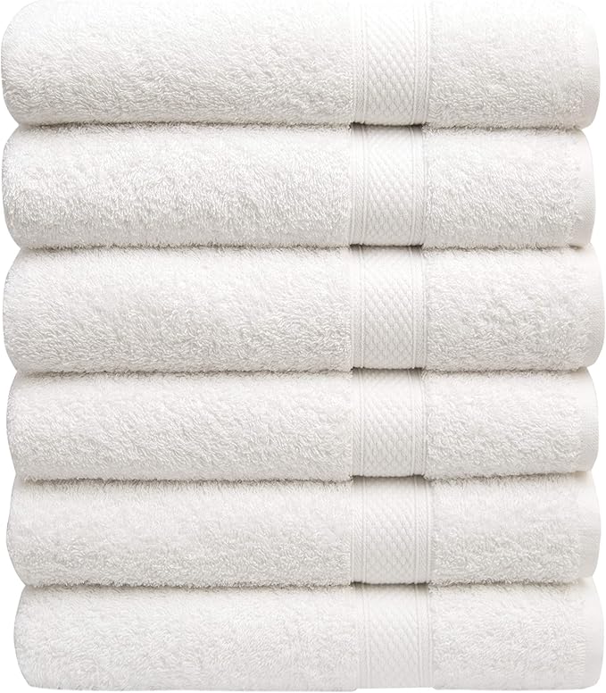 Pleasant Home Bath Towels Set of 6 (24” x 50”) 100% Cotton, 515 GSM | Lightweight, Soft & Highly Absorbent Luxury Towels for Bathroom | for Gym, Pool & Spa | 6 Pack, White