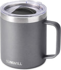 SUNWILL Travel Coffee Mug with Lid, Insulated Tumbler with Handle, 14 oz Stainless Steel Cup for Ice, Water, Tea, Cool Grey