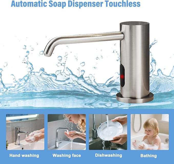 Automatic Soap Dispenser Touchless for Kitchen Bathroom Sink Built in Electric Soap Dispenser Infrared Sensors Liquid Commercial Dispenser with Bottle and Pump 33.81oz/1000ml (Brushed Nickel)