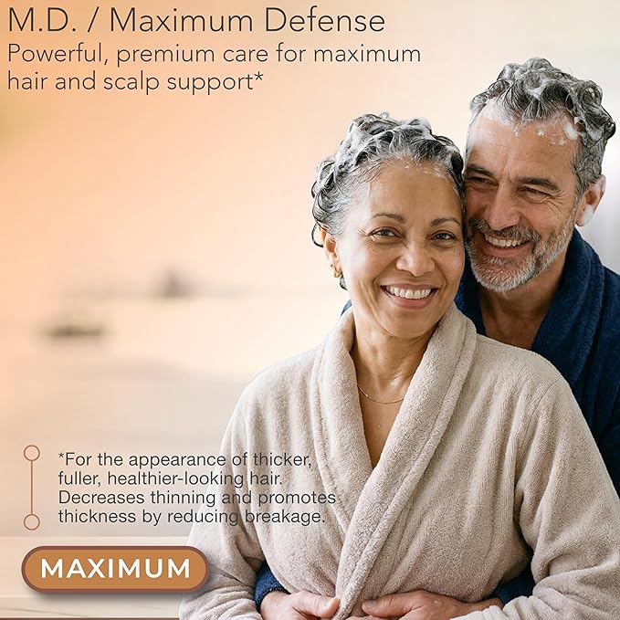 PURA D'OR MD Anti-Thinning Biotin Shampoo & Hair Regrowth Conditioner Set, Maximum Defense Herbal Blend Hair Thickening Products For Women & Men, For Scalp Health, Strong Coal-Tar Scented, 16oz x2
