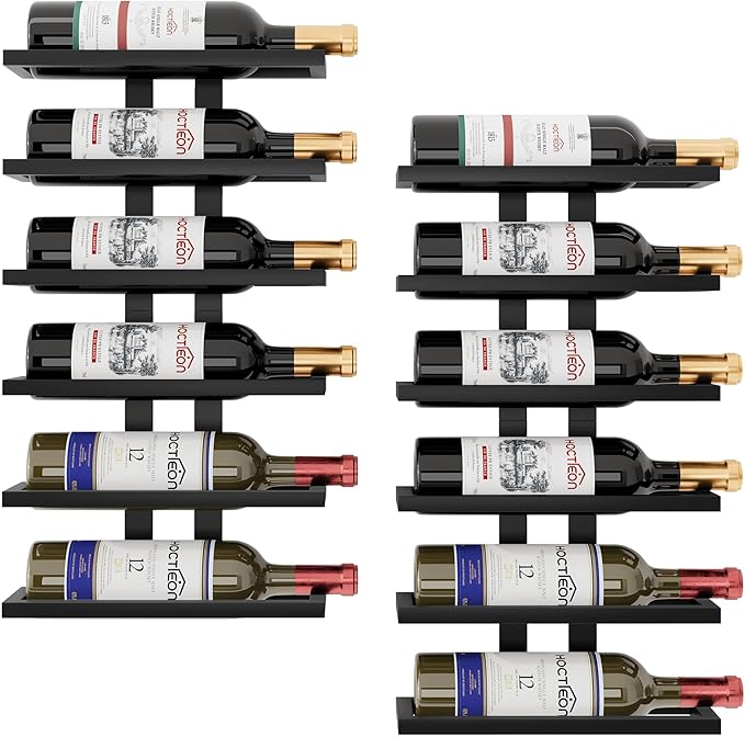 Hoctieon 2-Set 6 Tier Wall Mount Wine Rack (12 Tiers), Wall Racks for Wine Bottles Display and Storage, Hanging Bottle Organizer for Living Room, Dining Room, Wine Cellar, Bar, Black