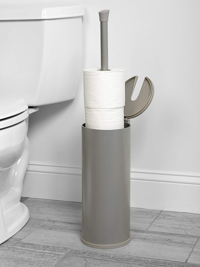 Zenna Home Easy Access Brushed Nickel Toilet Paper Holder, Rustproof, Holds 3 Rolls, Toilet Paper Storage with Lid and Easy Grip Handle, Bath Tissue Holder with Lid, Brushed Nickel