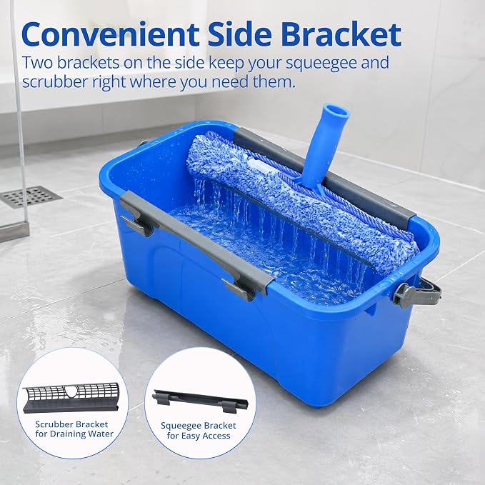 Professional Window Cleaning Kit with Bucket and Extension Pole, 7-in-1 Window Washing Kit with Squeegee, Washer, 8 Cleaning Sponges & 2 Glass Cloths, Exterior Window Cleaning Kit for High Windows