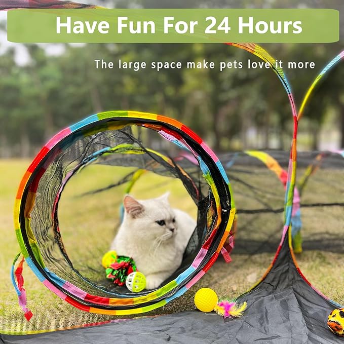 Outdoor Cat Enclosures, Cat Playground Portable Catio Mesh Tent, Outside Circle Playpen Tunnel for Kitty, Rabbit, Puppy and Small Animals