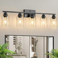 Ascher Bathroom Light Fixtures, 5-Light Vanity Light Over Mirror, Matte Black Wall Sconces with Clear Glass Shades, Wall Lamp for Living Room Bedroom, E26 Base(Bulbs Not Included)
