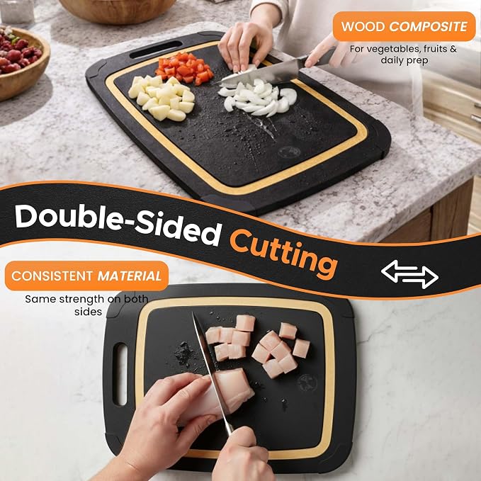 Earth's Dreams Composite Wood Cutting Board Set of 3, Built In Juice Groove | Dishwasher Safe,Non-Toxic, Cutting Boards for Kitchen – Large, Medium & Small Non-Slip Wood Charcuterie & Chopping Boards